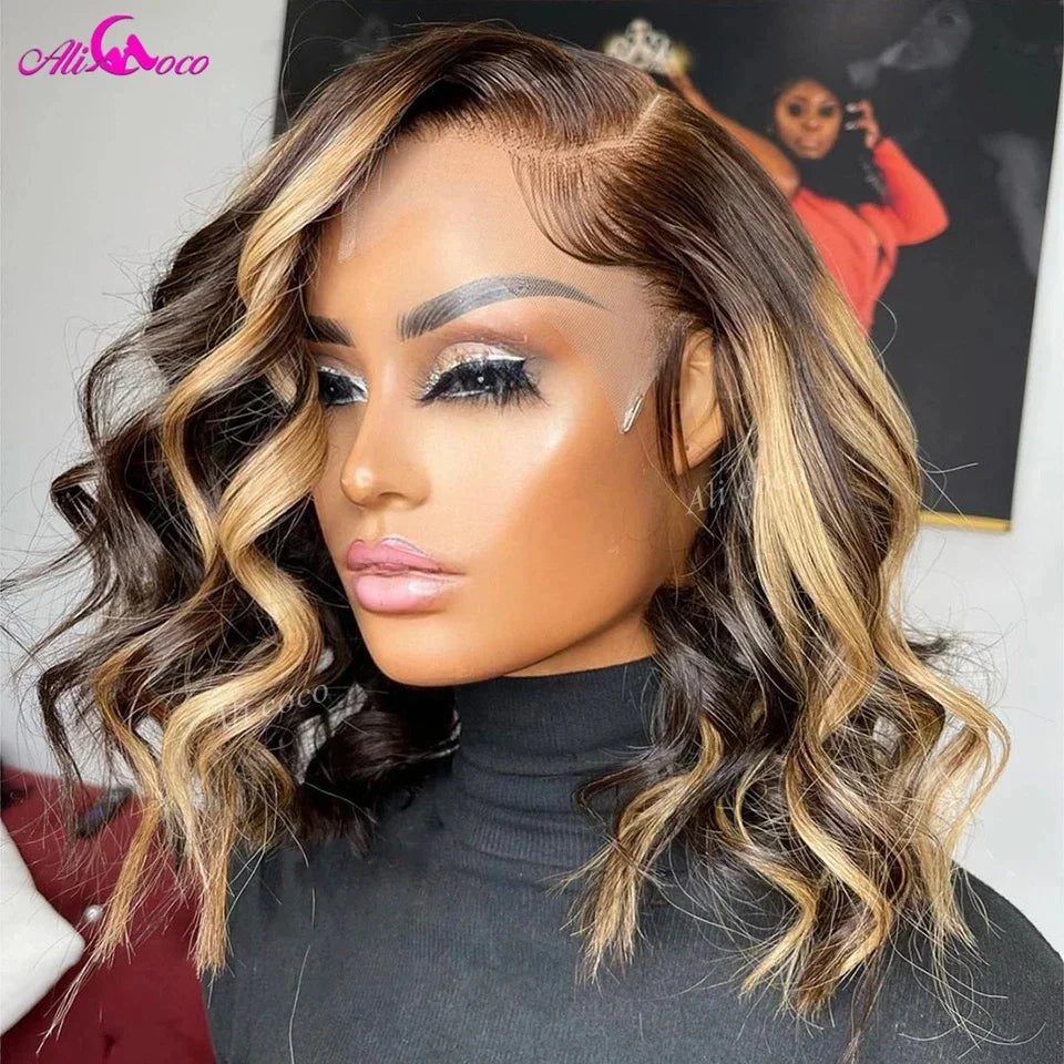 180 density honey blonde bob body wave wig