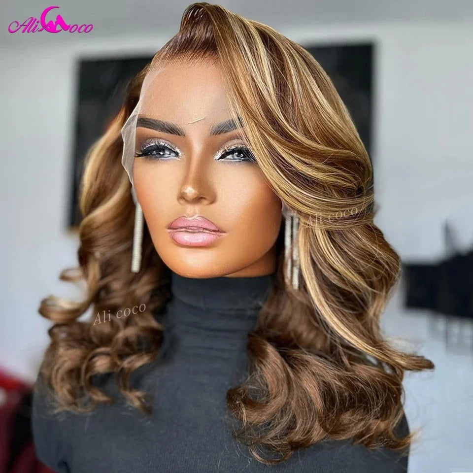 180 density honey blonde bob body wave wig