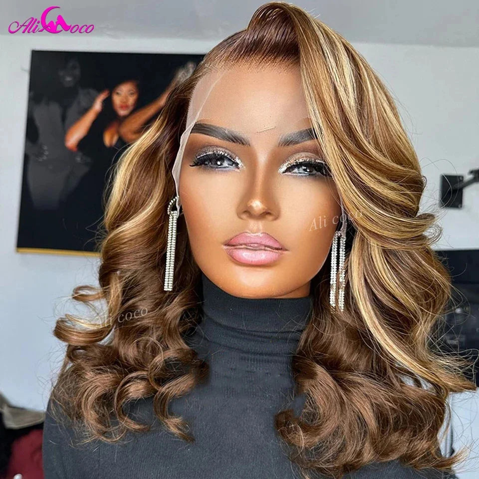 180 density honey blonde bob body wave wig