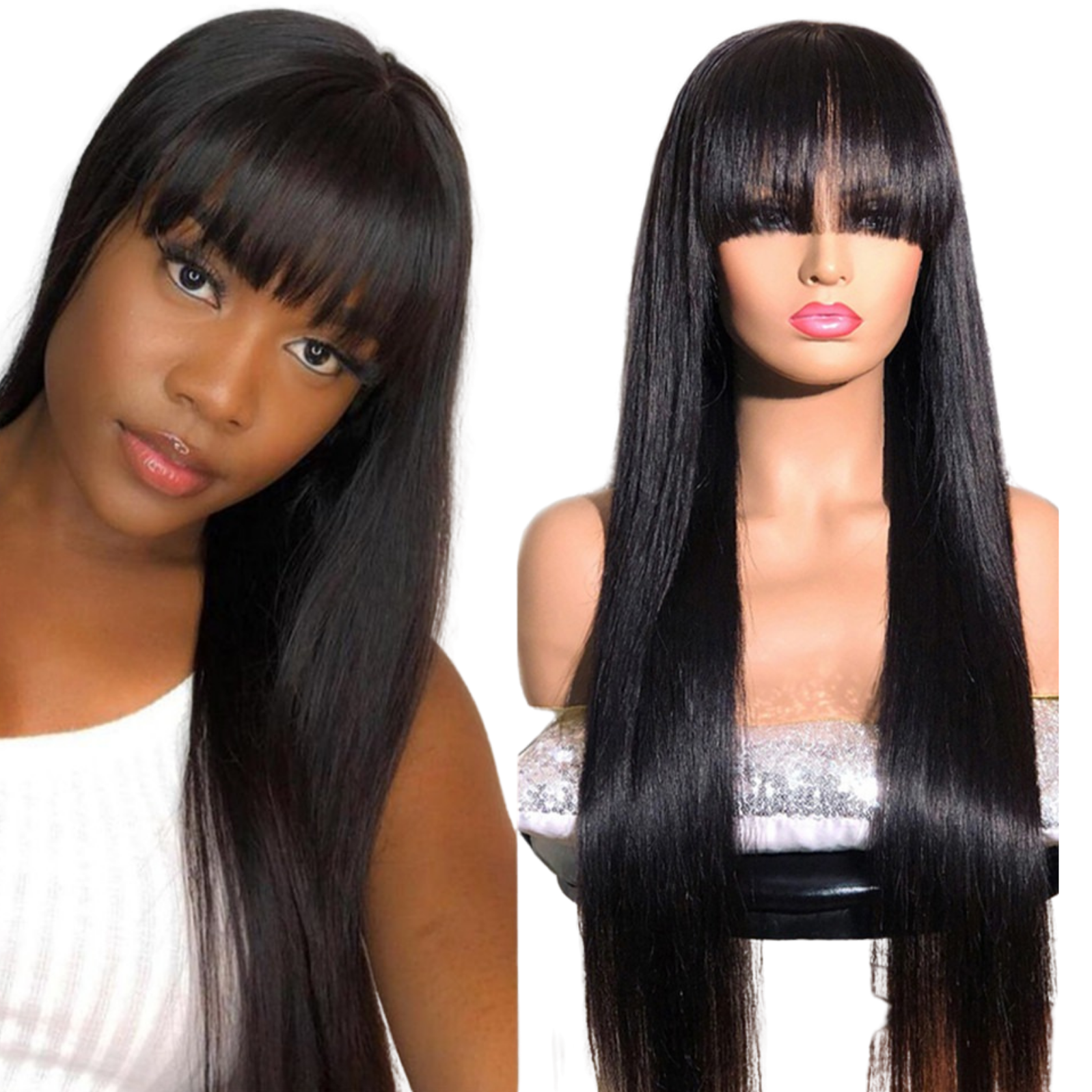 U-part straight human hair wig with natural-looking design