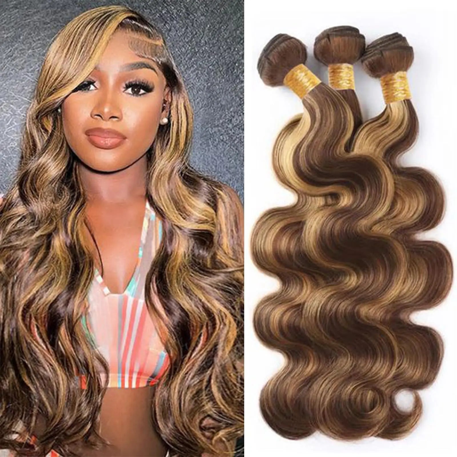 Goldie Locks P4/27 highlight body wave human hair bundles