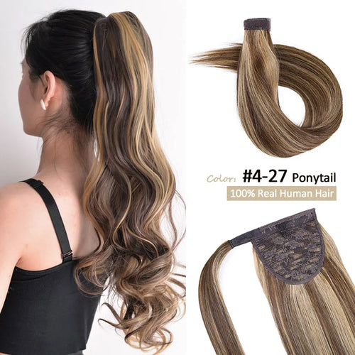 Easy-to-Apply Wrap-Around Ponytail Extension in Straight Human Hair