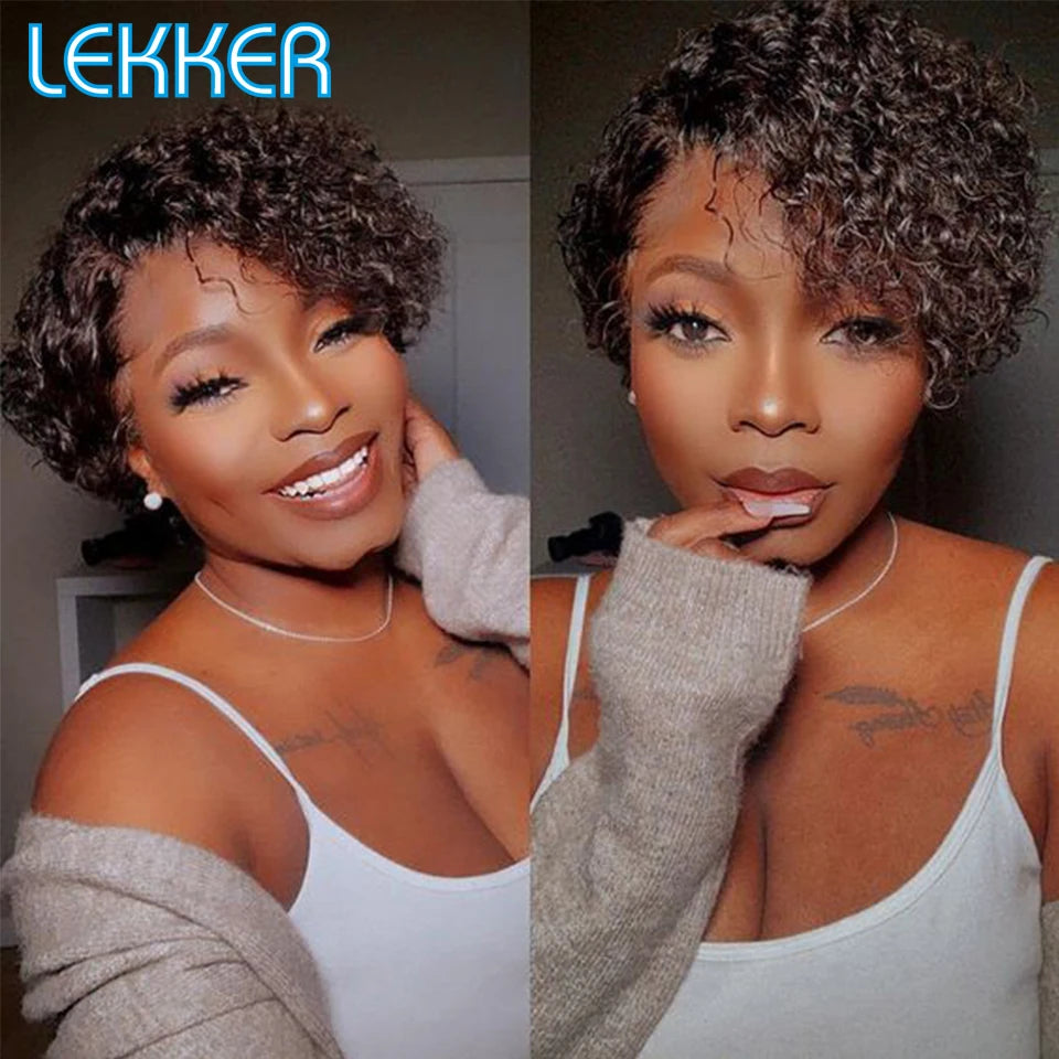 13x6x1 Lace Part on Pixie Short Curly Bob Human Hair Wig