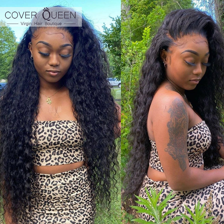 Model wearing Brazilian raw curly hair extensions - 34 inches