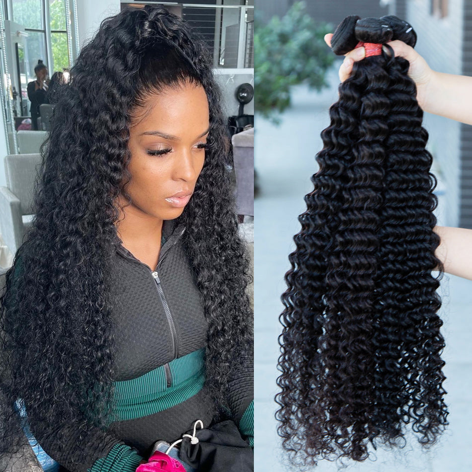 Close-up of natural curl pattern in Brazilian raw curly hair bundle