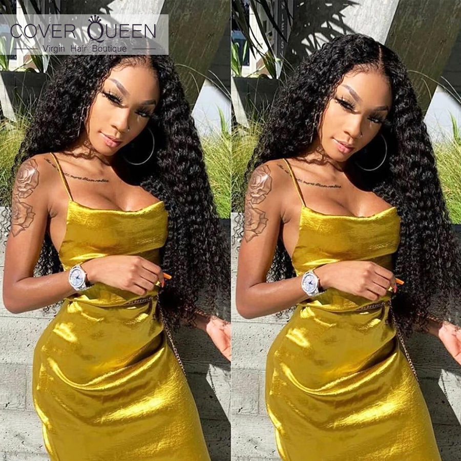 Model wearing Brazilian raw curly hair extensions - 34 inches