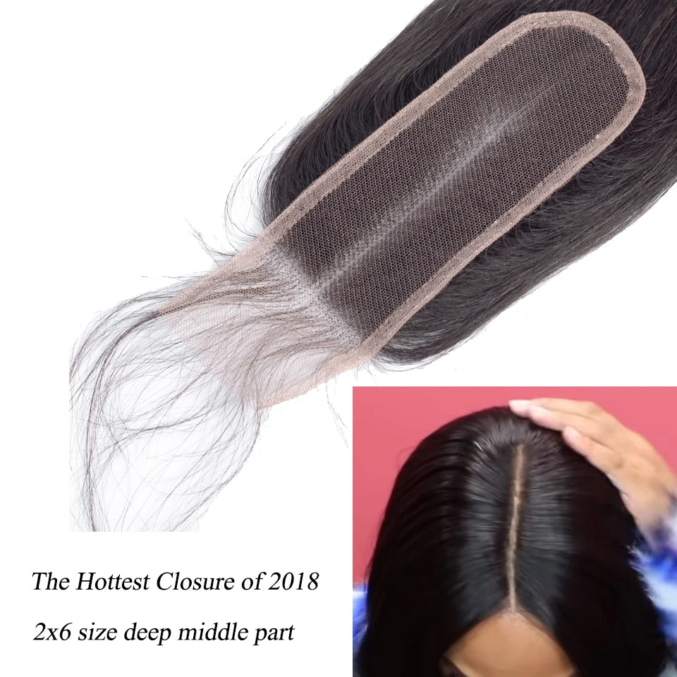 Natural Brazilian hair bundles with 2x6 closure