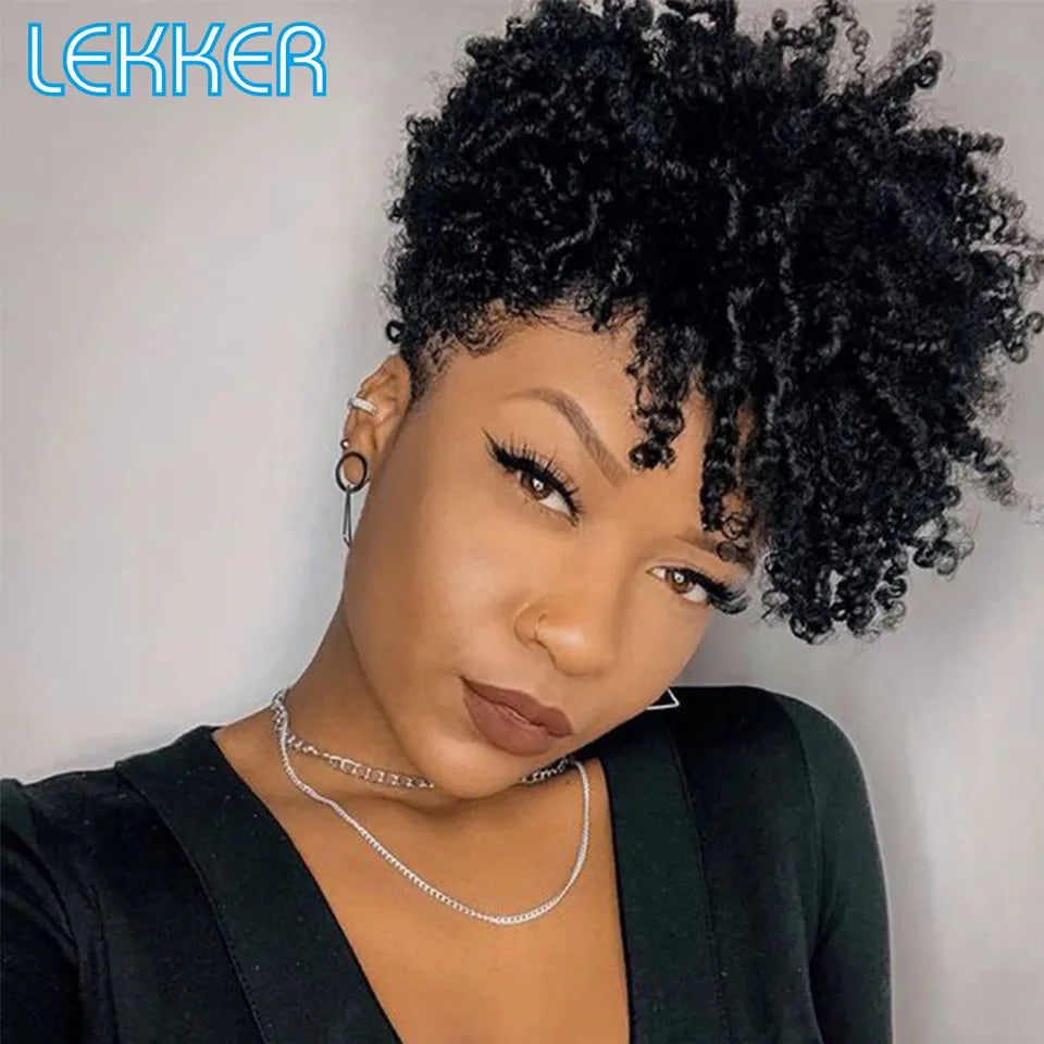 Short Pixie Cut Afro Kinky Curly Bob Wig - Human Hair