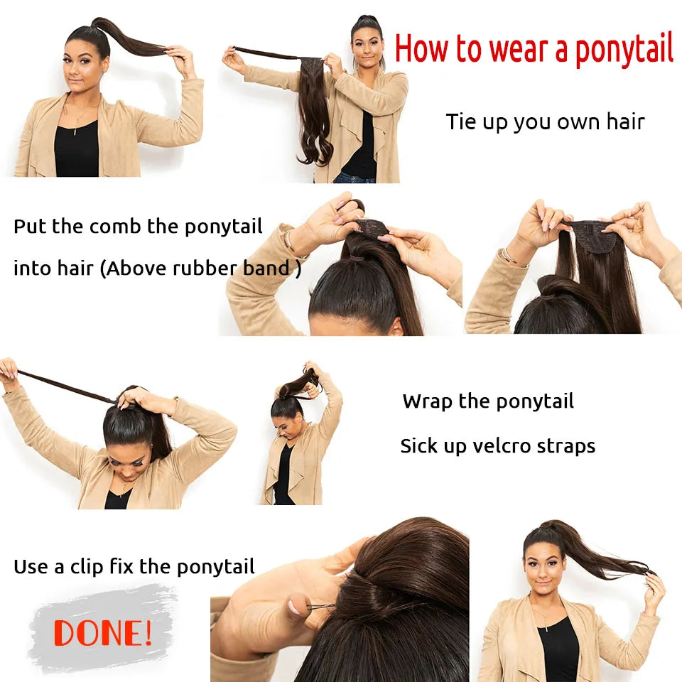 Natural-looking yaki straight ponytail extension