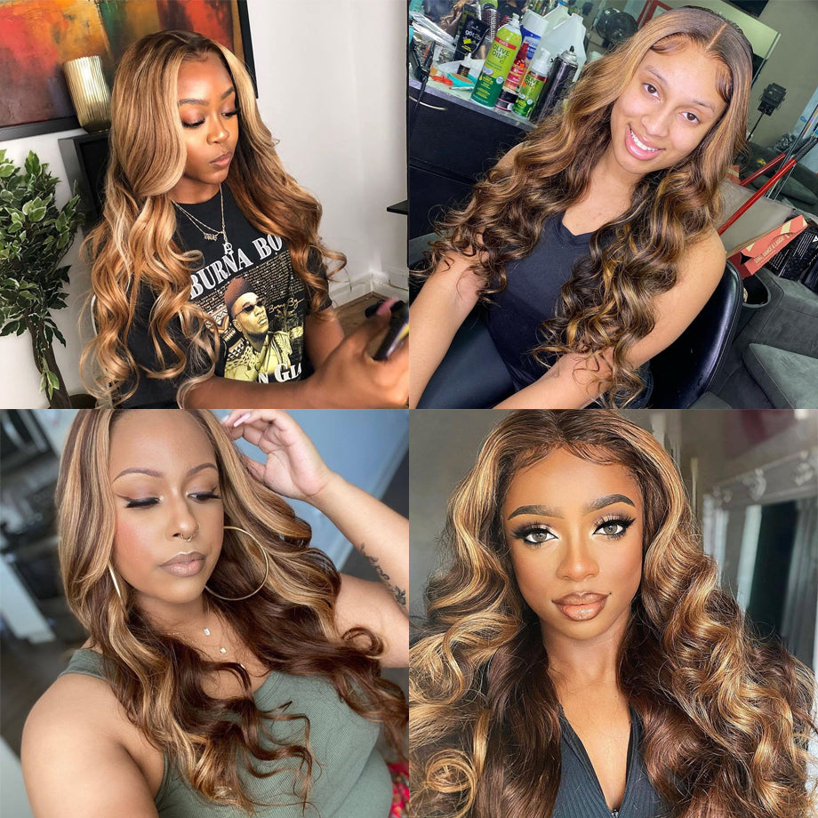 GlamourLocks body wave wig with 360 lace and face-framing highlights