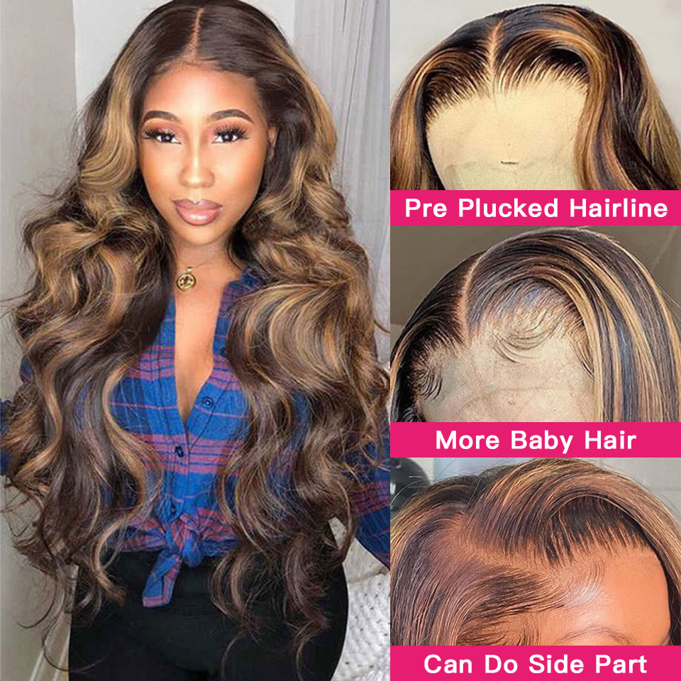 360 HD lace frontal wig with 4/27 highlights in body wave style