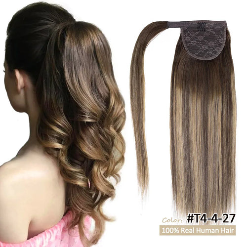 Elegant Long Straight Human Hair Ponytail Extension - 22 Inch Length