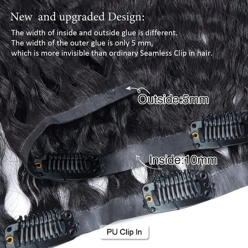 Seamless Clip-In Human Hair Extensions in Kinky Straight - Natural Look PU Clip-Ins by GlamourLocks, perfect for textured and voluminous hair styles