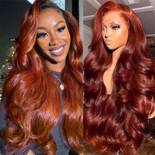 Natural reddish brown wig with HD lace and soft body wave texture