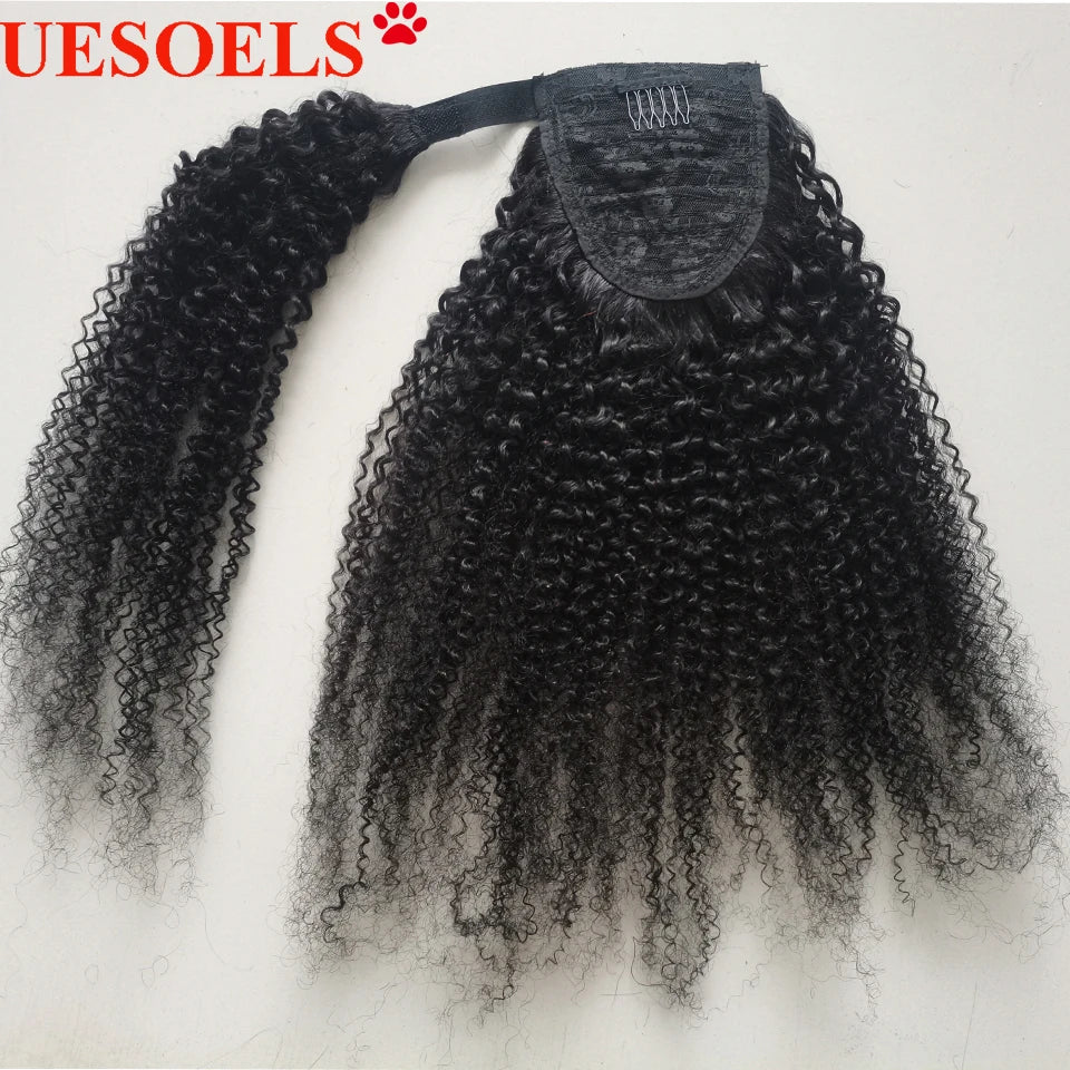 Close-up of Afro Kinky Curly Texture - Wrap-Around Ponytail Extension