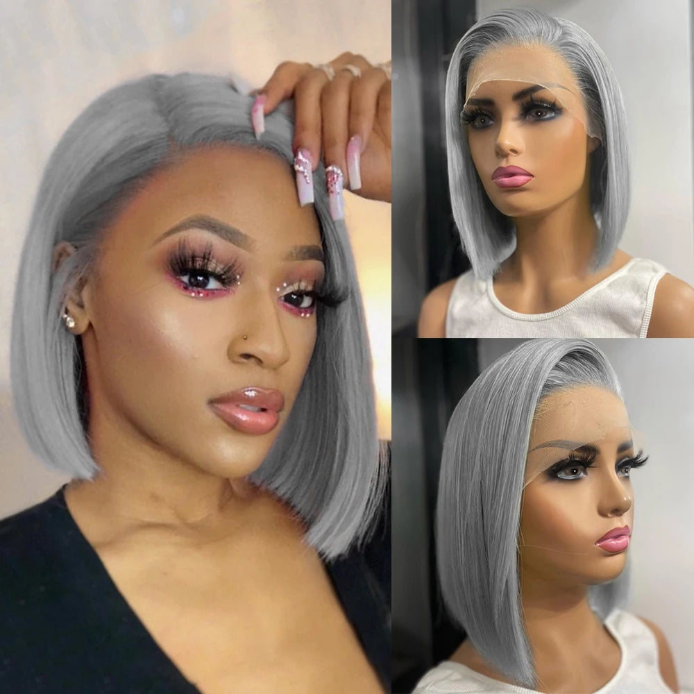 Gloria's Grace 13x4 grey bob lace front human hair wig