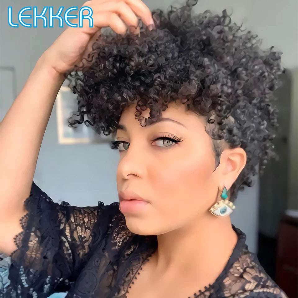 Short Pixie Cut Afro Kinky Curly Bob Wig - Human Hair