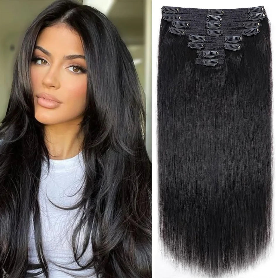 GlamourLocks clip-in straight hair extensions for versatile styling