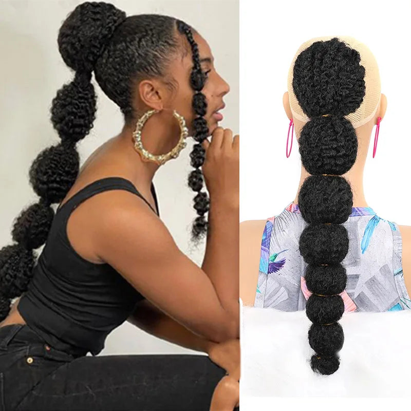 Bubble Ponytail Synthetic Afro Curly Clip-In for Women