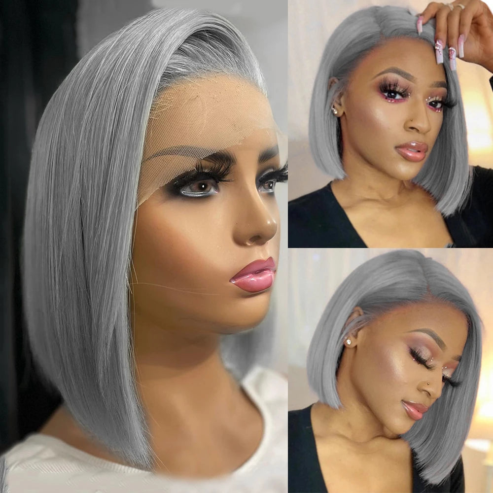 Gloria's Grace 13x4 grey bob lace front human hair wig