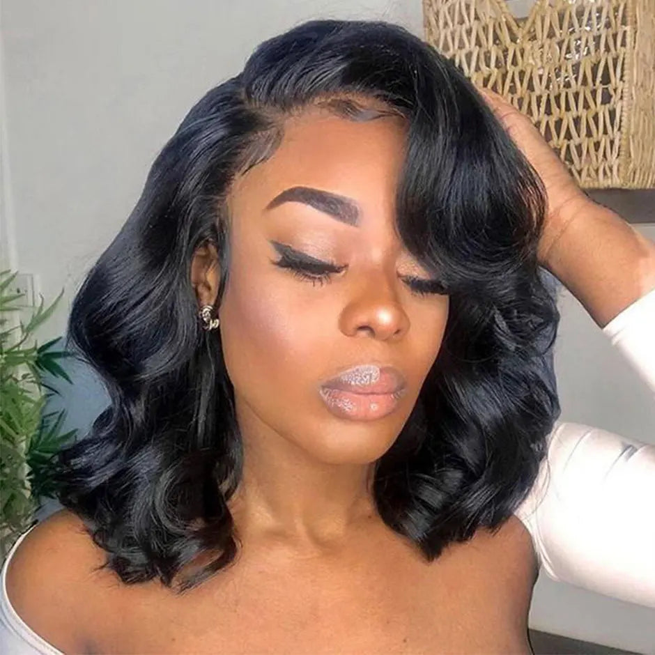 Close-up of lace closure on Fierce Bella body wave bob wig