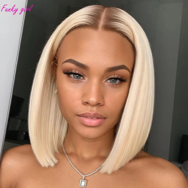 Jada Rose ombre blonde brown 13x4 transparent lace front short bob wig