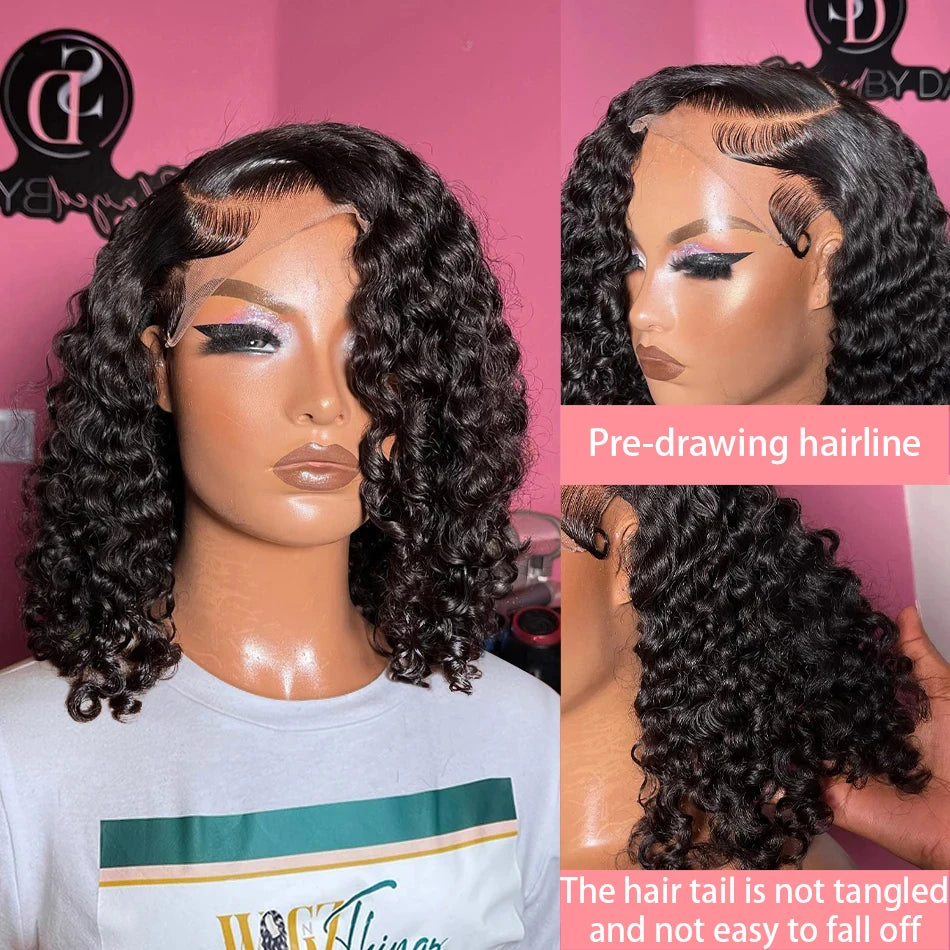 13x4 Lace Front on Curly Bob Wig with Natural Hairline