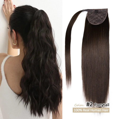 Close-up of Natural Blend Human Hair Ponytail Extension