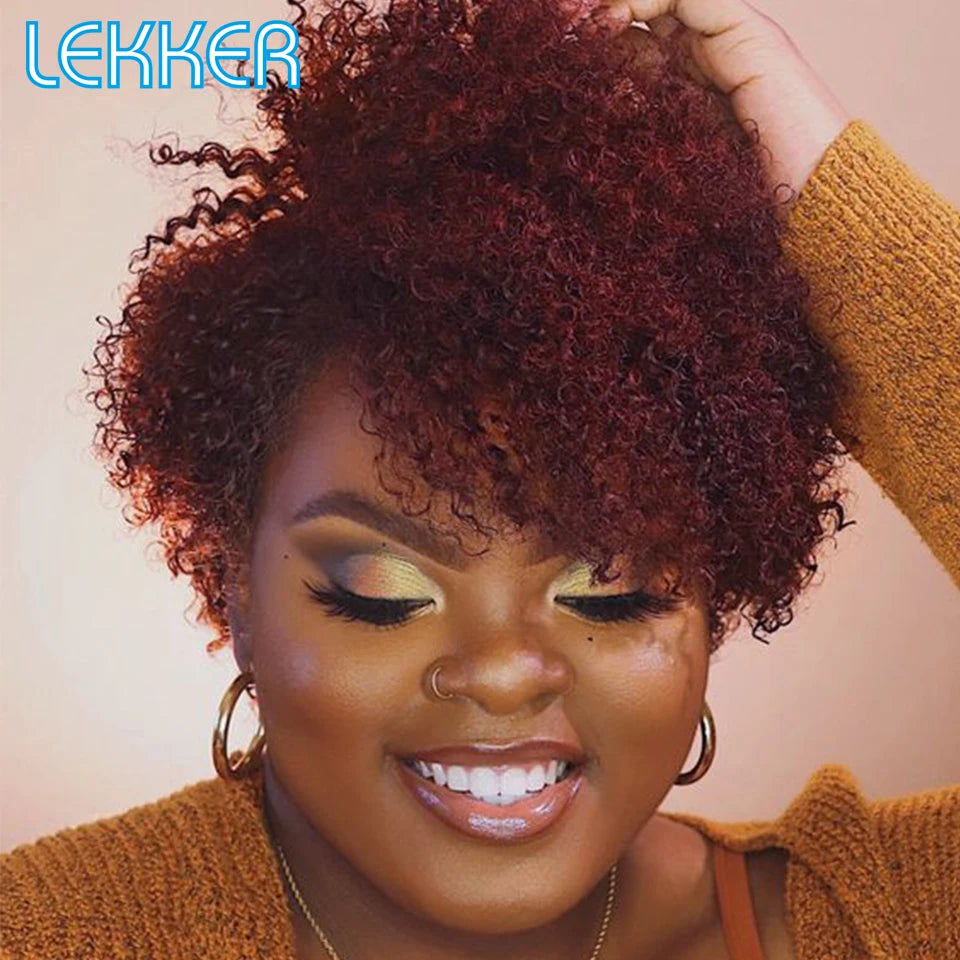 Close-up of Afro Kinky Curly Texture on Burgundy Red Bob Wig