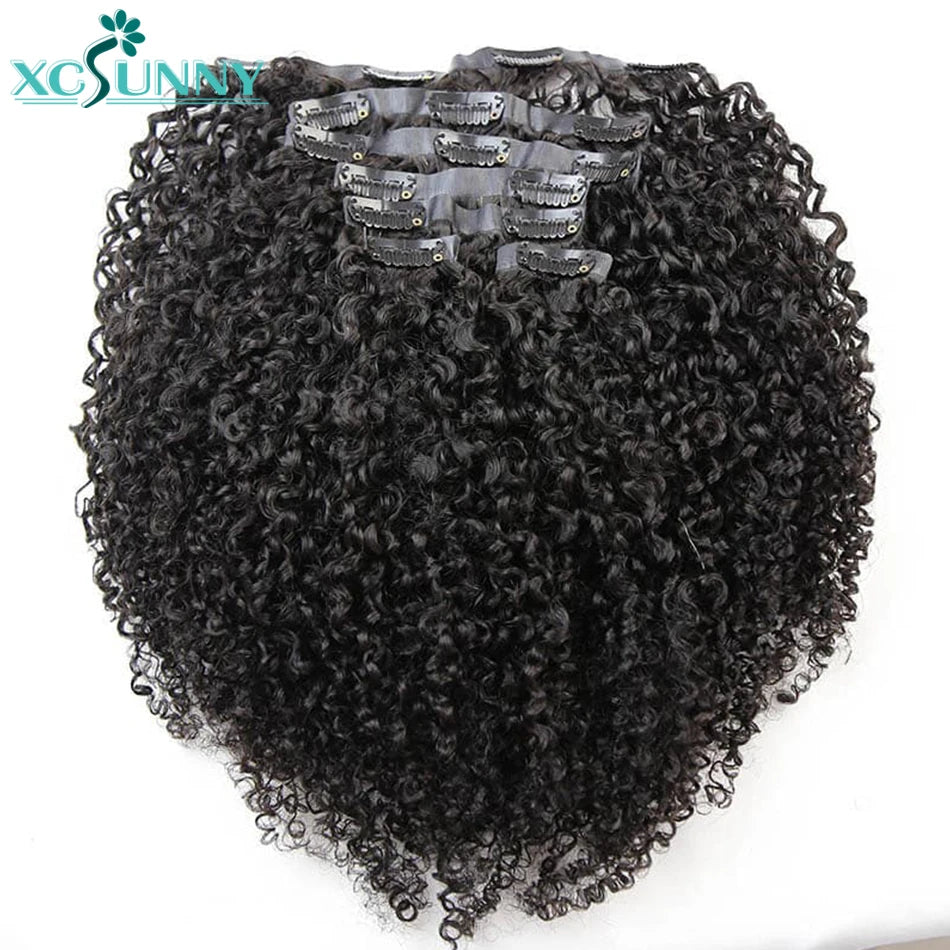 Kinky Curly Seamless Clip Ins Human Hair PU Clip In Hair Extensions