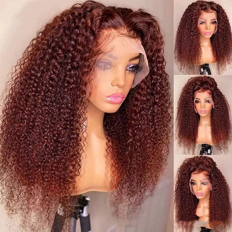 Full Volume Brazilian Kinky Curly Wig in Reddish Brown - GlamourLocks