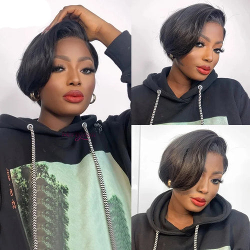 Gloria's Glam short bob wig styled for natural look