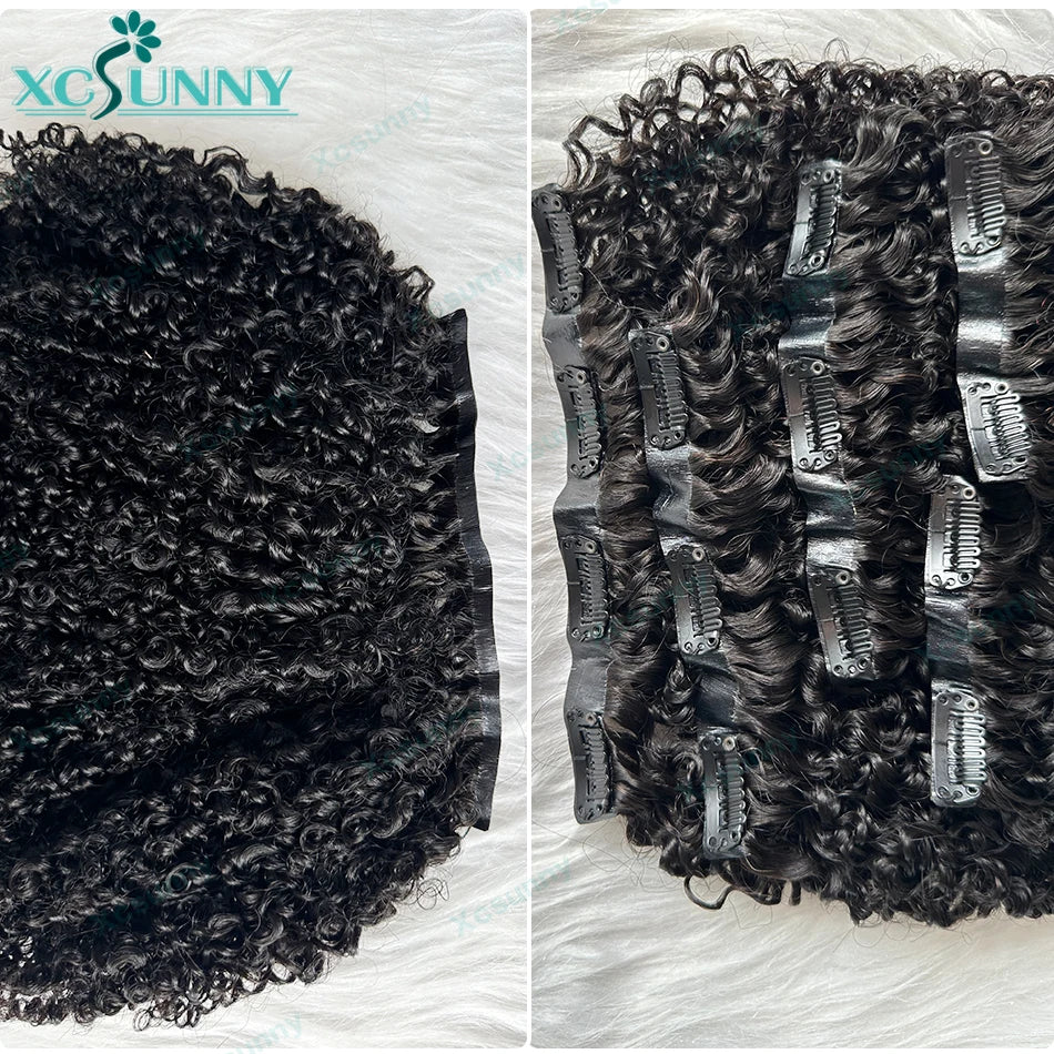 Kinky Curly Seamless Clip Ins Human Hair PU Clip In Hair Extensions