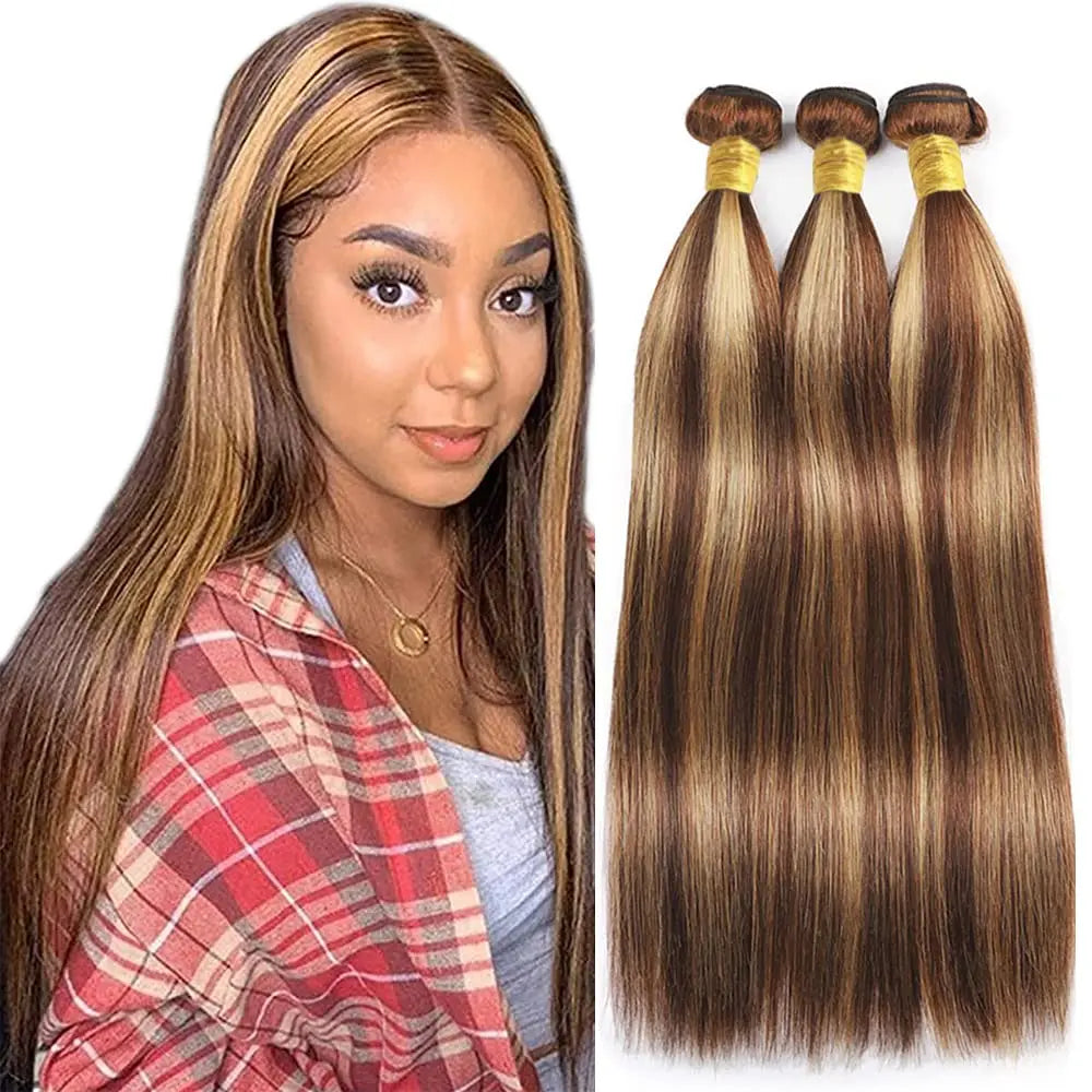 Gold & Beautiful Bounce P4/27 highlight Brazilian Remy hair weaves