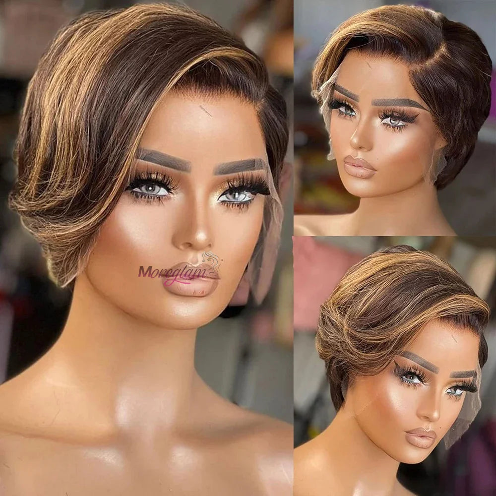 Gloria's Glam short bob pixie cut straight human hair T-part wig