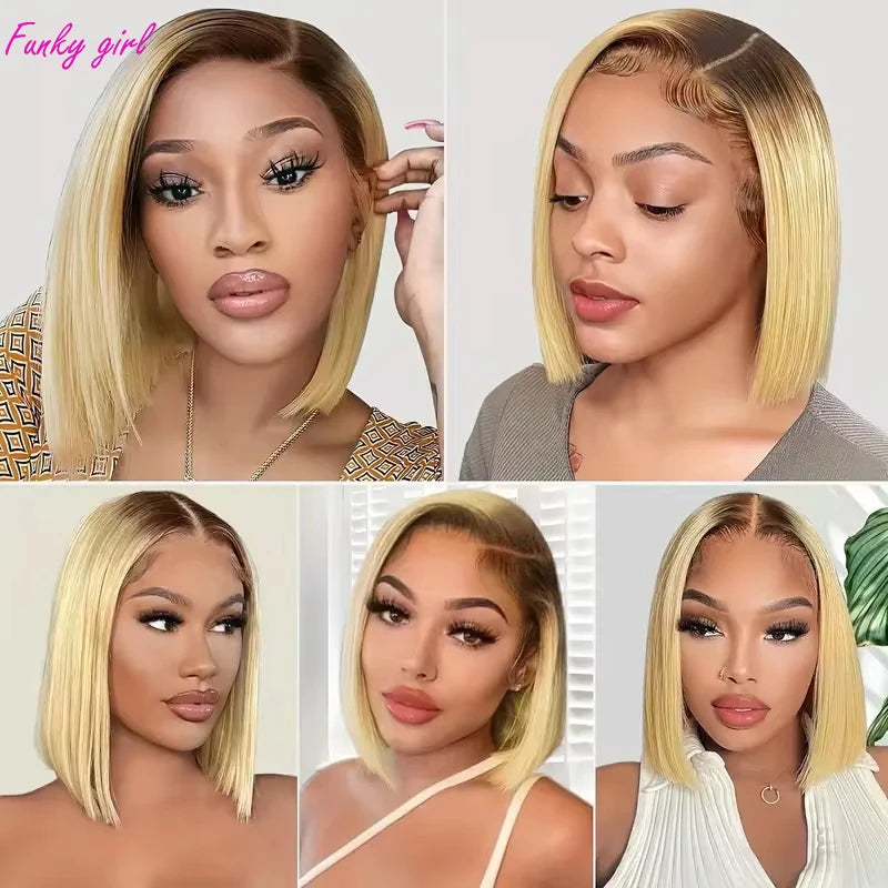 Jada Rose ombre blonde brown 13x4 transparent lace front short bob wig