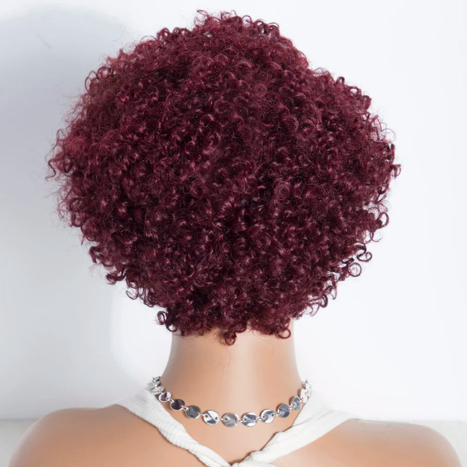 Back view of Burgundy Red Kinky Curly Bob Wig - GlamourLocks