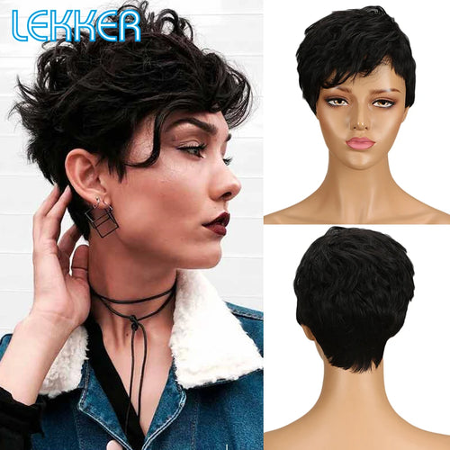 Foxy Lady highlight gold brown short pixie cut human hair wig