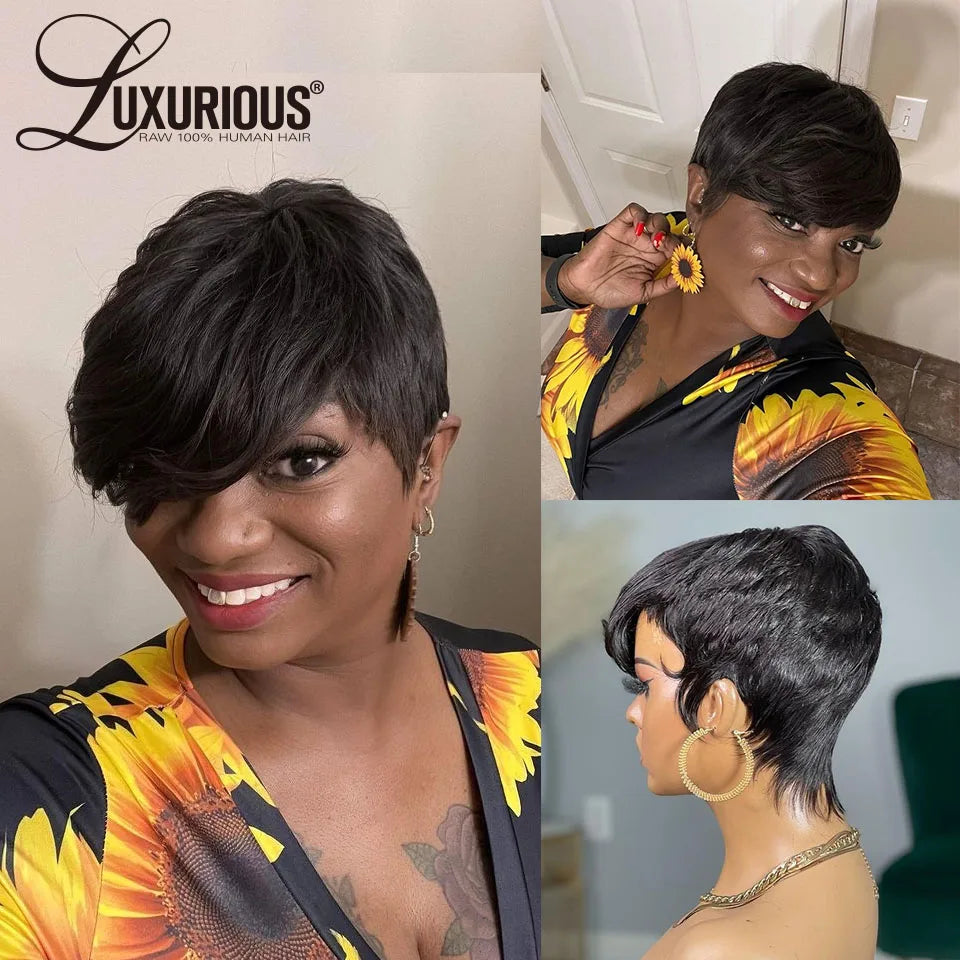 Short human hair wig with bangs 