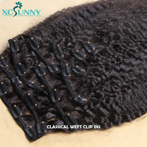 Seamless Clip-In Human Hair Extensions in Kinky Straight - Natural Look PU Clip-Ins by GlamourLocks, perfect for textured and voluminous hair styles