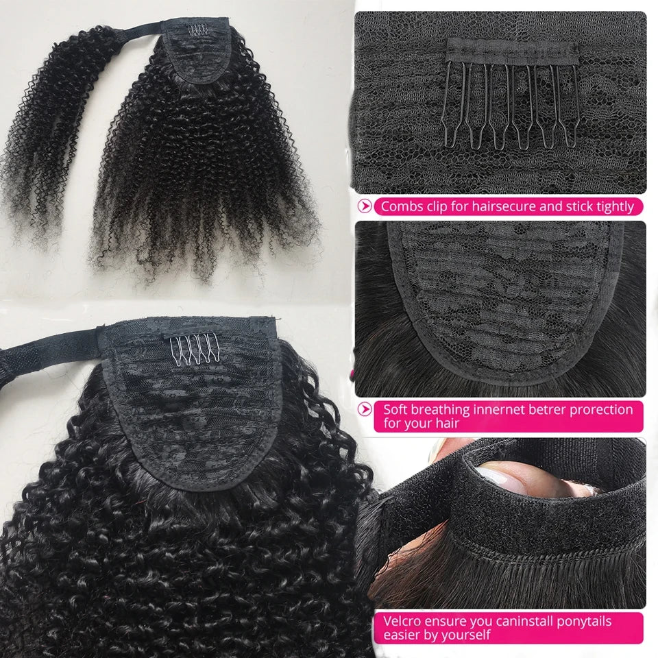 Easy Application of Wrap-Around Afro Kinky Curly Ponytail Extension