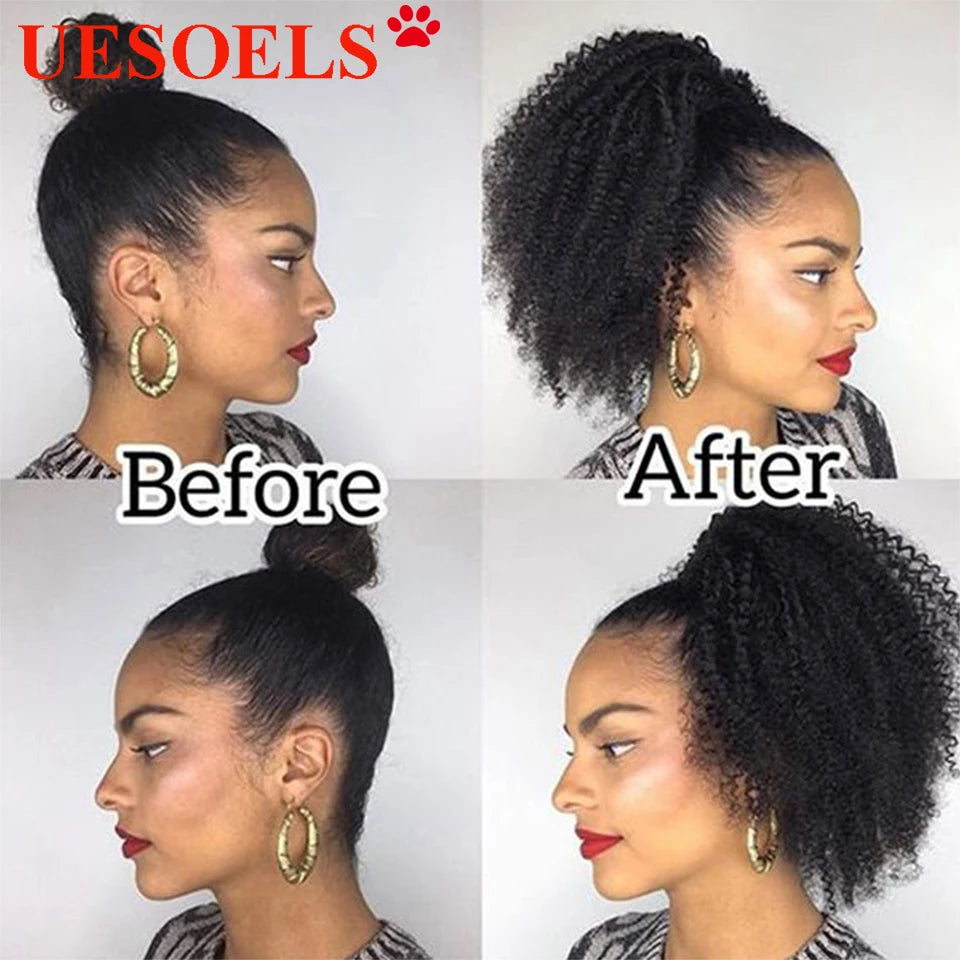 Full Volume Afro Kinky Curly Human Hair Ponytail - GlamourLocks