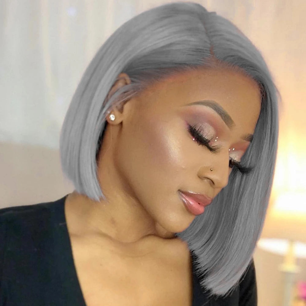 Gloria's Grace 13x4 grey bob lace front human hair wig