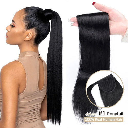 Close-up of Natural Blend Human Hair Ponytail Extension