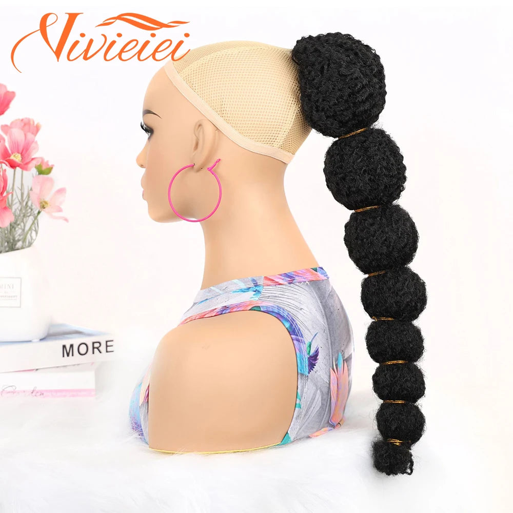 Secure Clip-In Design of Synthetic Afro Curly Bubble Ponytail