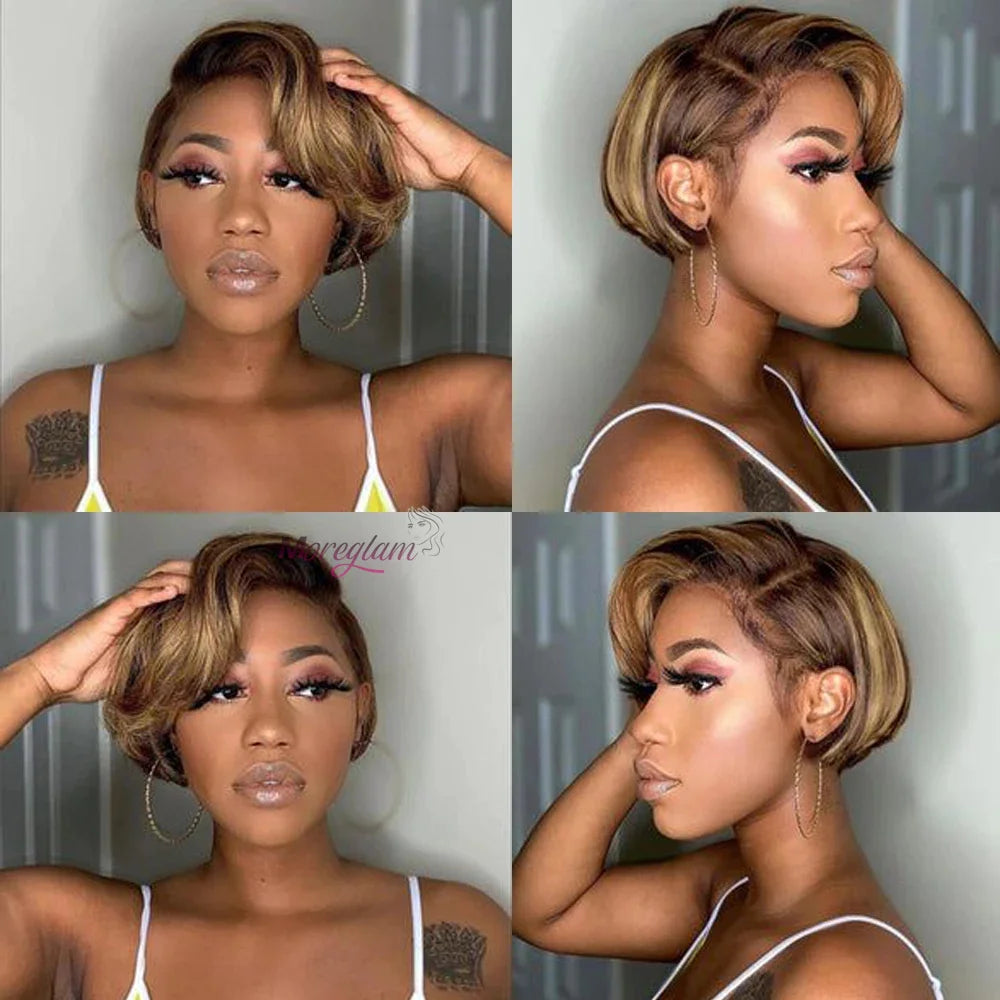 Gloria's Glam short bob wig styled for natural look