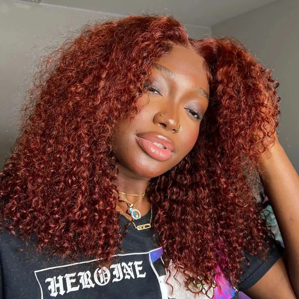 Brazilian Kinky Curly Reddish Brown Lace Front Wig - 250% Density