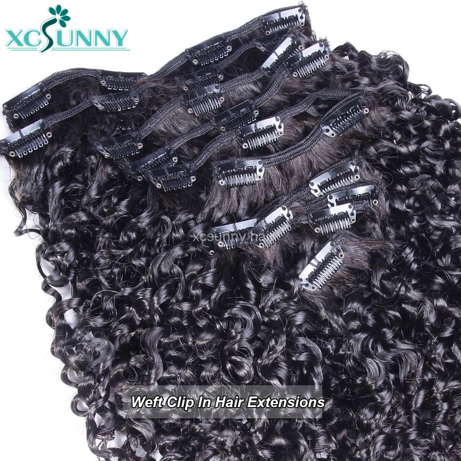 Kinky Curly Seamless Clip Ins Human Hair PU Clip In Hair Extensions