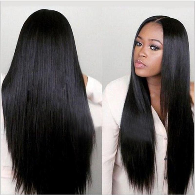 Fiona's Flair long black silky straight synthetic lace front wig