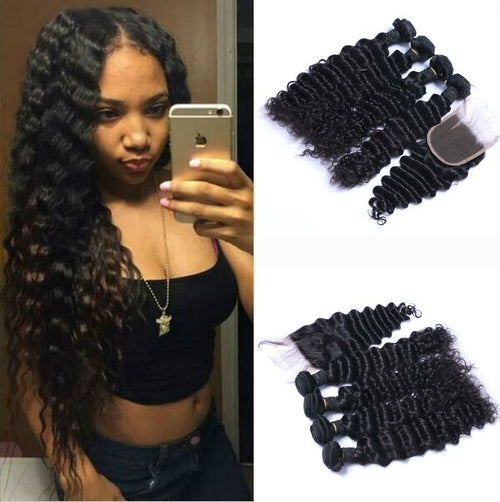 3-Part Closure Brazilian Deep Wave Hair Extensions 